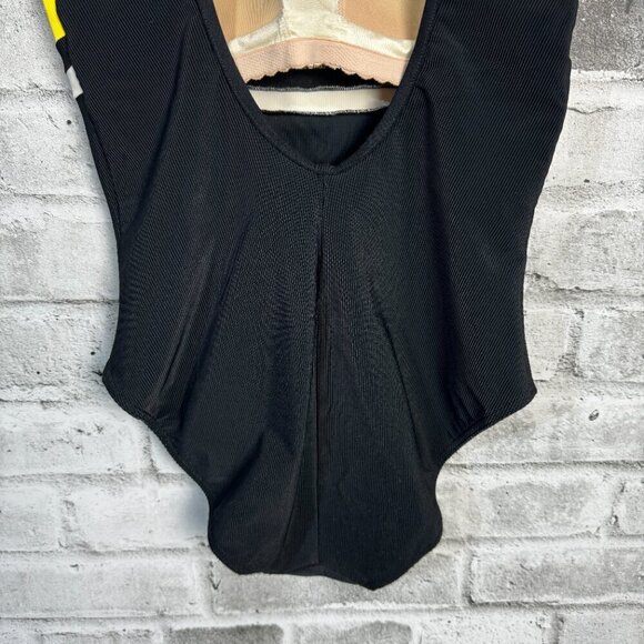 Vintage Black Yellow Colour Block High Square Neck One Piece Swimsuit - Picture 6 of 10